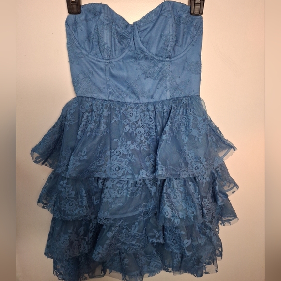 Alice And Olivia Periwinkle Blue Lace Ruffle Bustier Dress Size 4 - Picture 1 of 10